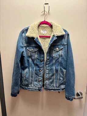 FRAME Denim Sherpa-Lined Denim Jacket - Blue & Cream